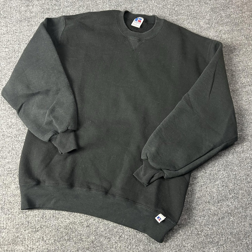 Vintage Russell Athletic Sweatshirt Mens L Black Made USA Crewneck Fleece 90s